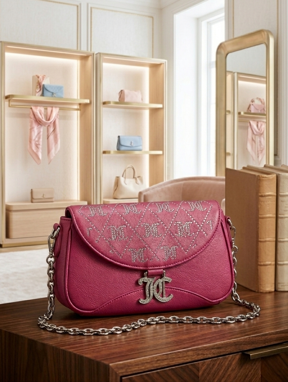 Juicy Couture Hot Pink Quilted Logo Chain Crossbody